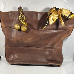 Vintage Rare Coach Brown Leather Shoulder Bag with Gold Accents